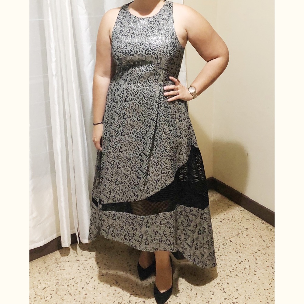 Hi-Lo Metallic Animal Print Evening Gown